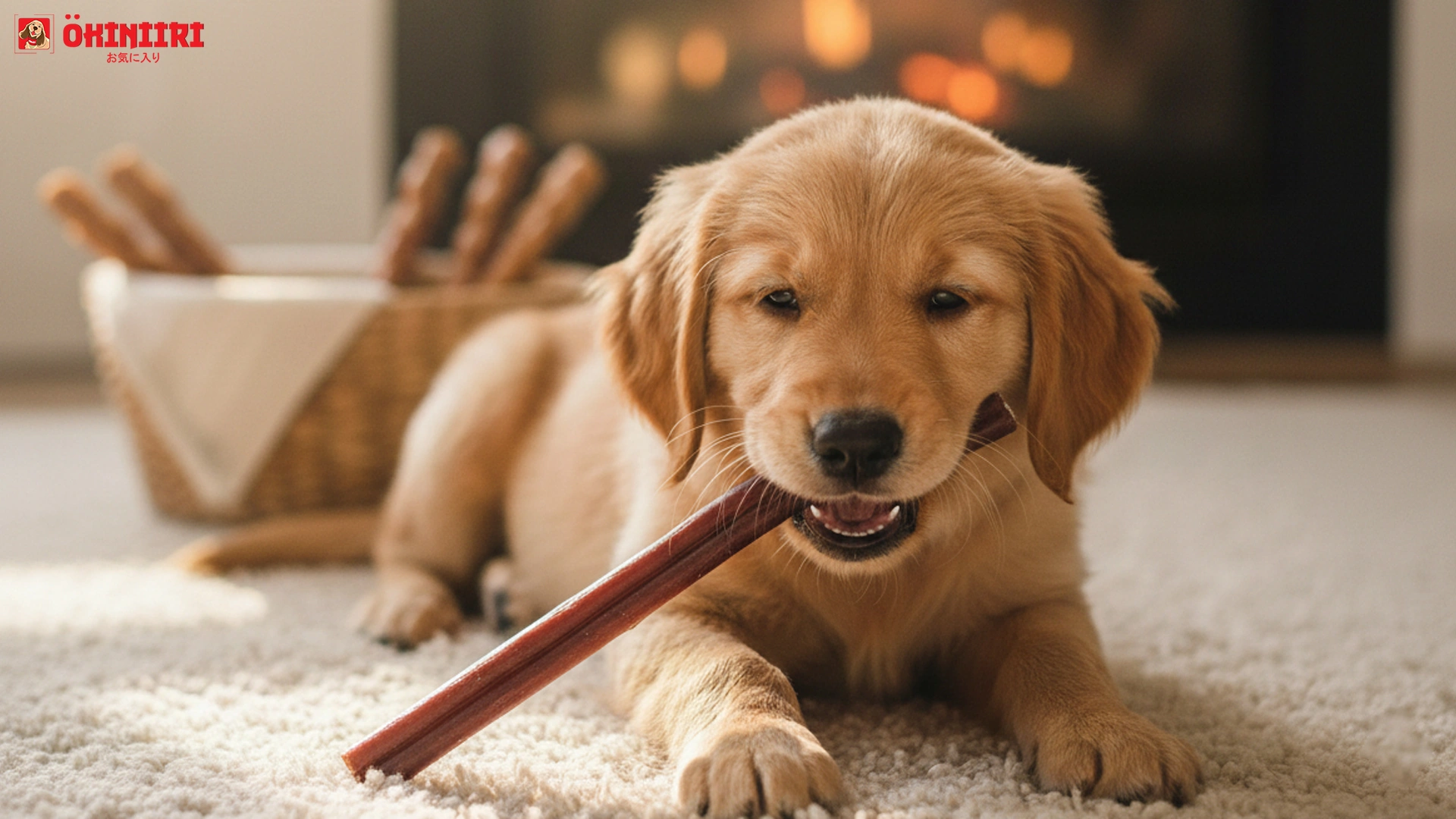 best bully sticks for puppies – happy puppy chewing natural Okiniiri bully stick made from grass-fed beef