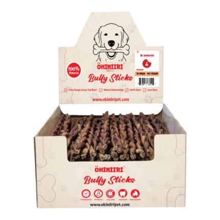 OKINIIRI Bully Sticks for Dogs 12 Inch Braided (1.41-2.68 Oz Each) – Low Odor 100% Beef Pizzle Dog Chews, Natural Long Lasting Digestible Treats, Thick Braided Bully Sticks Bulk 4.40lbs Pack