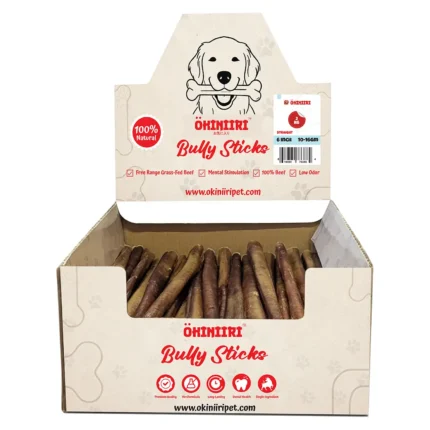 OKINIIRI Bully Sticks for Dogs 6 Inch Bulk 4.40lbs Pack (0.353 to 0.564 oz Each, Straight) – Low Odor 100% Beef Pizzle Natural Dog Chews, Long Lasting Highly Digestible Chews for Medium & Large Dogs